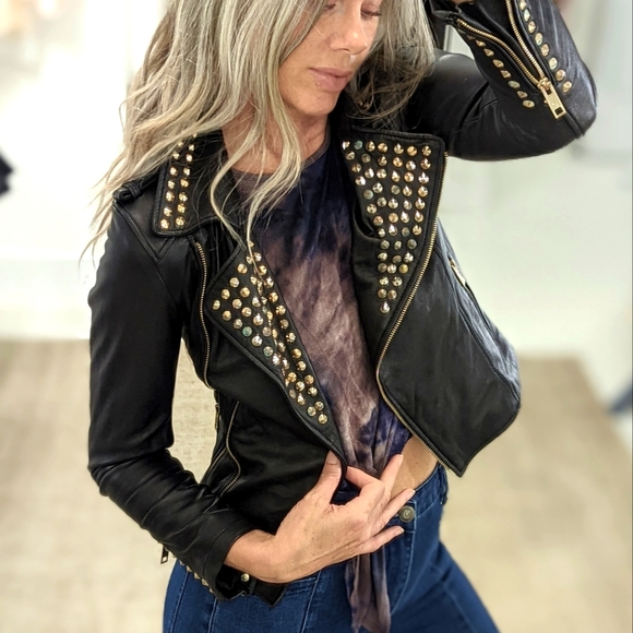 Zara Jackets & Blazers - Zara Lambs Leather Studded Moto Jacket